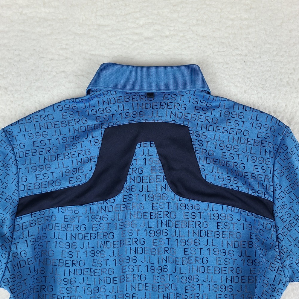 J Lindeberg Polo Shirt Mens Small Blue Spell Out Regular Fit Performance Golf‎ - Picture 7 of 10